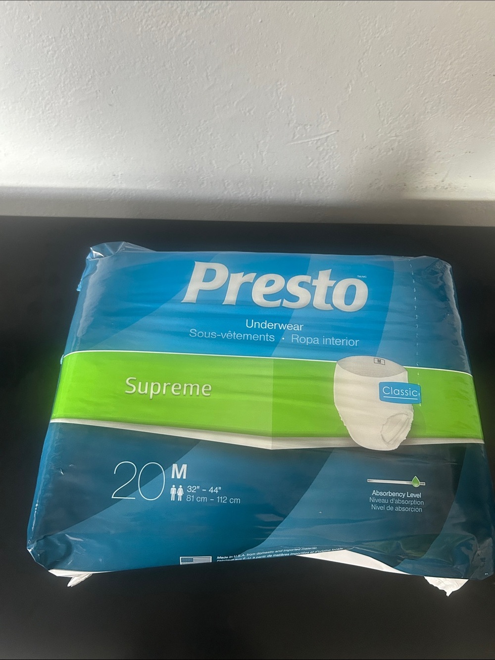 Presto Underwear Supreme Classic 2 packages for total 40 count MEDIUM (32”-44”)